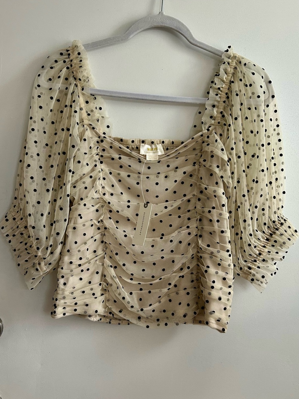 Anthropologie Cream Blouse with Black Polka Dots